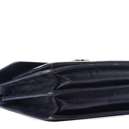 Saint Laurent Calfskin Crocodile Embossed Medium High School Satchel Navy 7 of 10