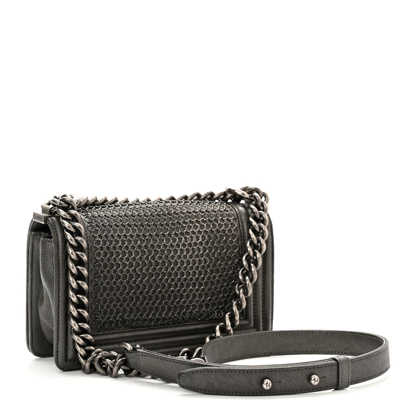 Caviar Quilted Small Chain Mail Boy Flap Grey