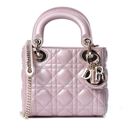 Christian Dior Metallic Lambskin Cannage Mini Lady Dior Lotus 1 of 9