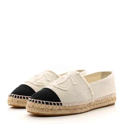 Chanel Linen CC Espadrilles 38 Beige Black 3 of 9