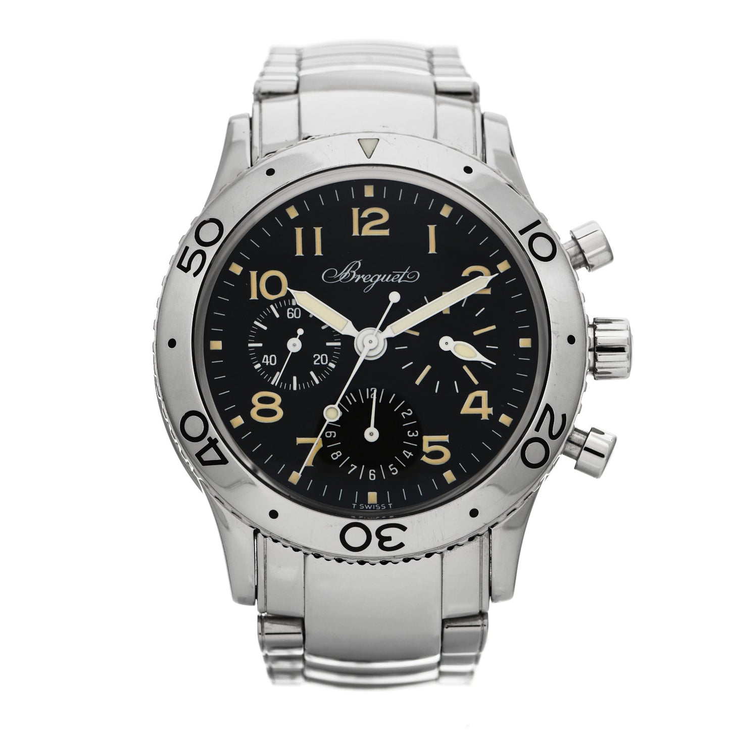 Stainless Steel 39mm Type XX Aeronavale Chronograph Automatic Watch Black 3800