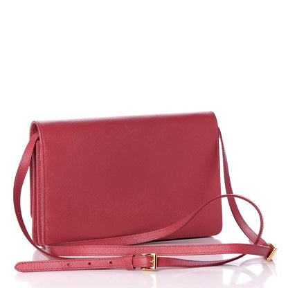 Prada Saffiano Metal Flap Wallet with Strap Peonia 2 of 8