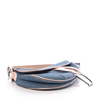 Christian Dior Patent Denim Jeans Saddle Bag Blue Pink 4 of 16