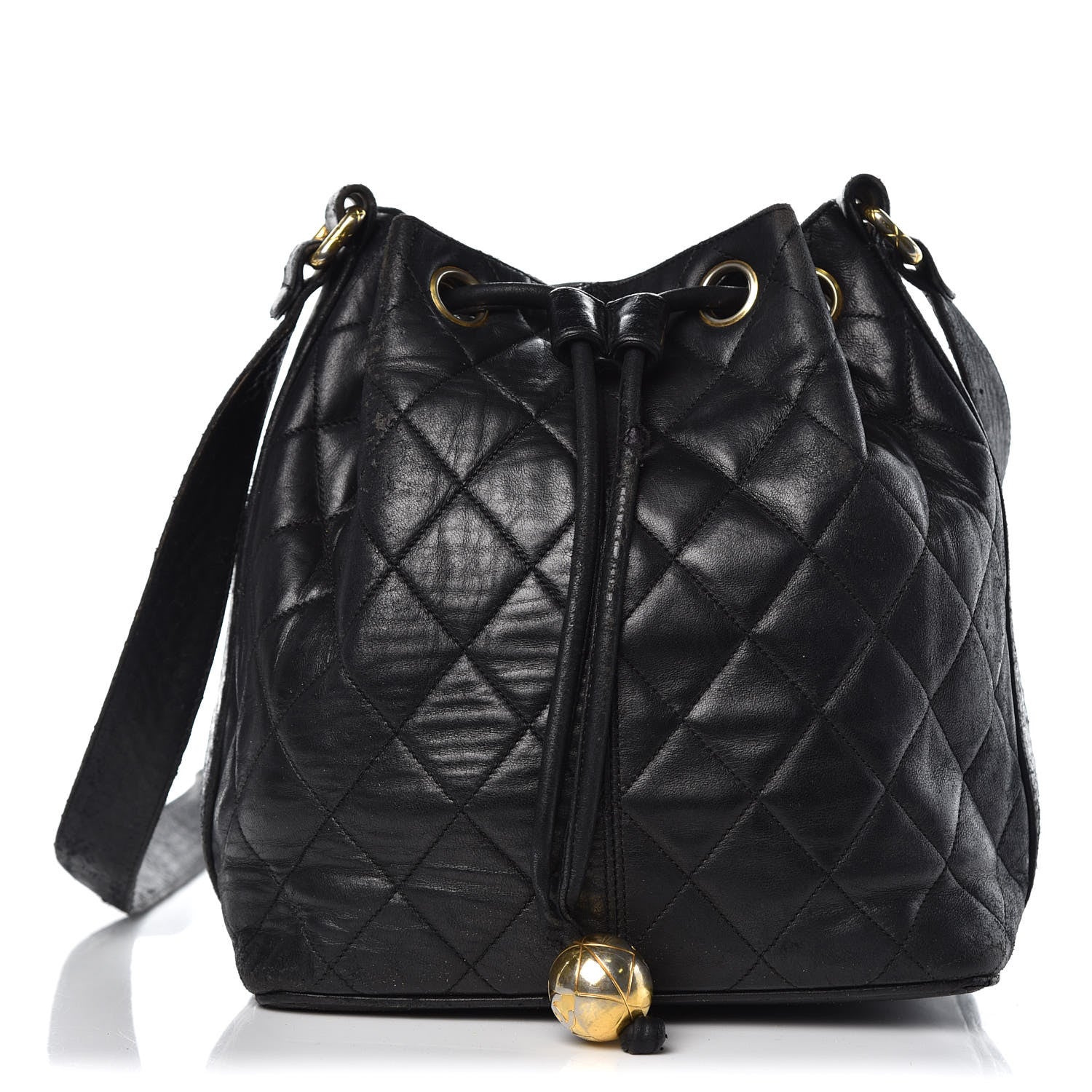 Chanel Lambskin Quilted Drawstring Bag Black 4 of 39