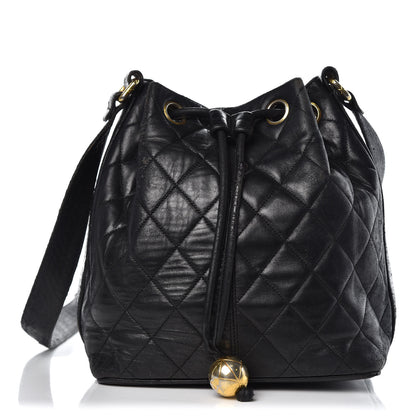Chanel Lambskin Quilted Drawstring Bag Black 4 of 39