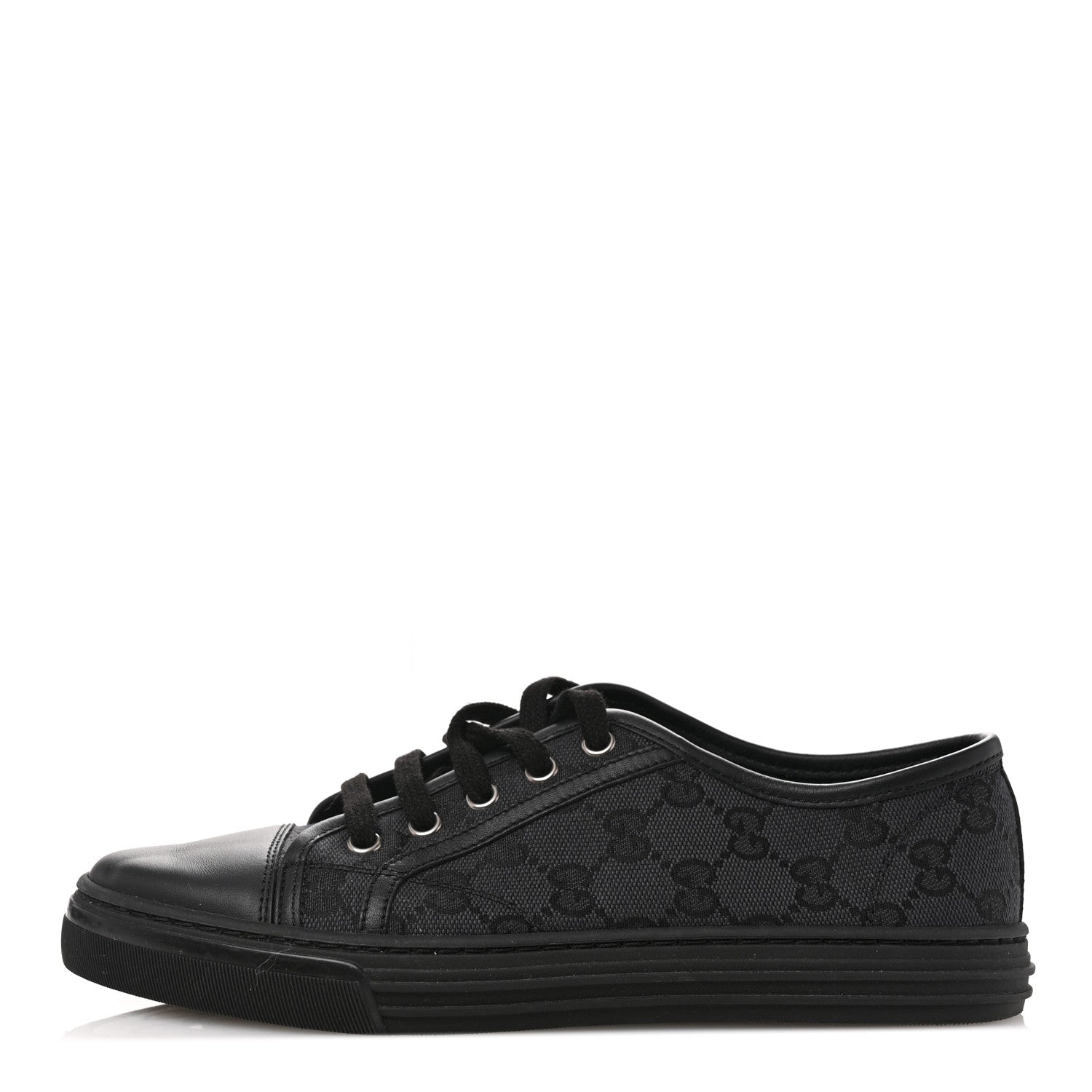 Gucci GG Monogram Calfskin Womens Low Top Sneakers 37 Piombo Black 1 of 9