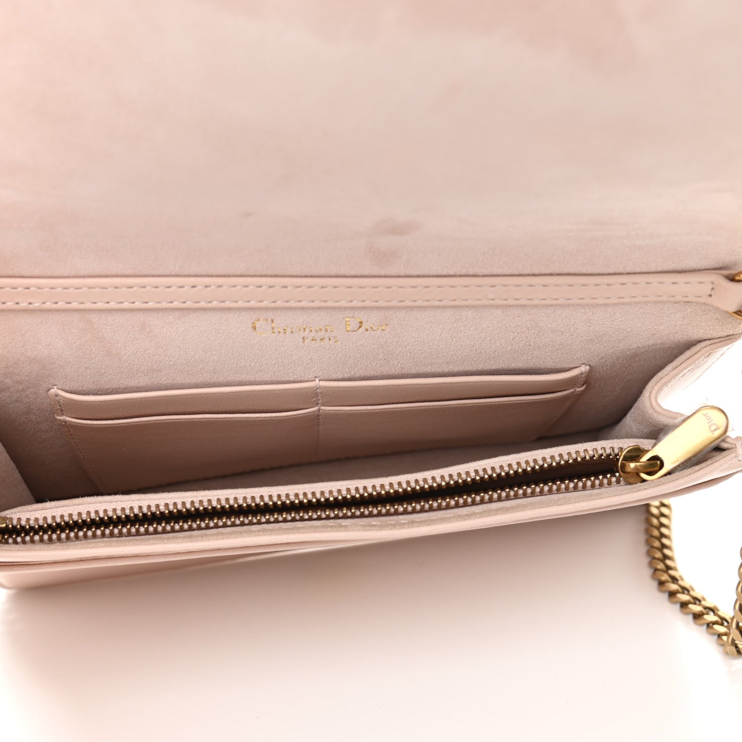 Christian Dior Calfskin Studded Diorama Wallet on Chain Pouch Nude 5 of 9