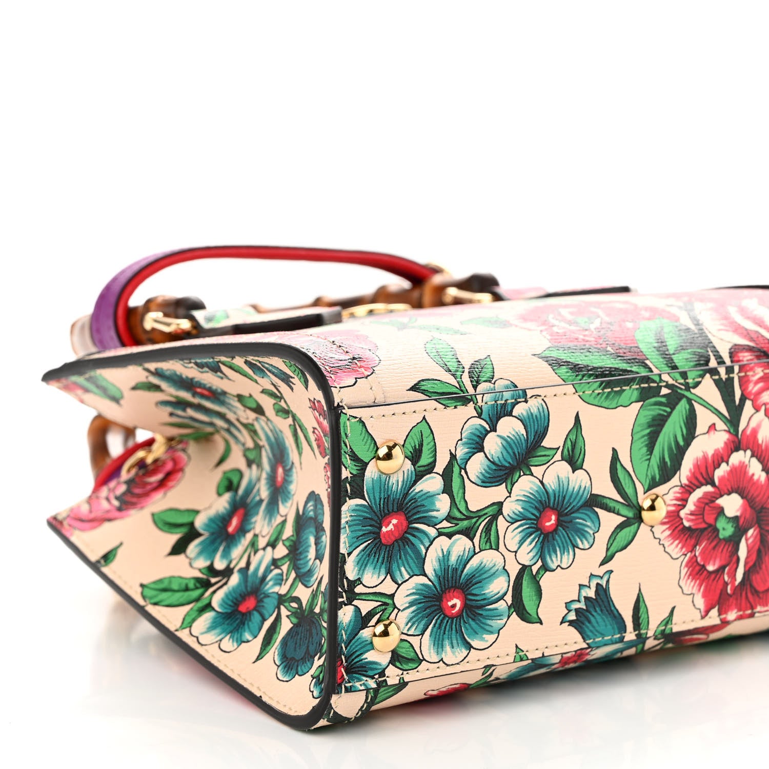 Gucci New Shangai Calfskin Floral Print Mini Diana Tote Bag Multicolor 8 of 9