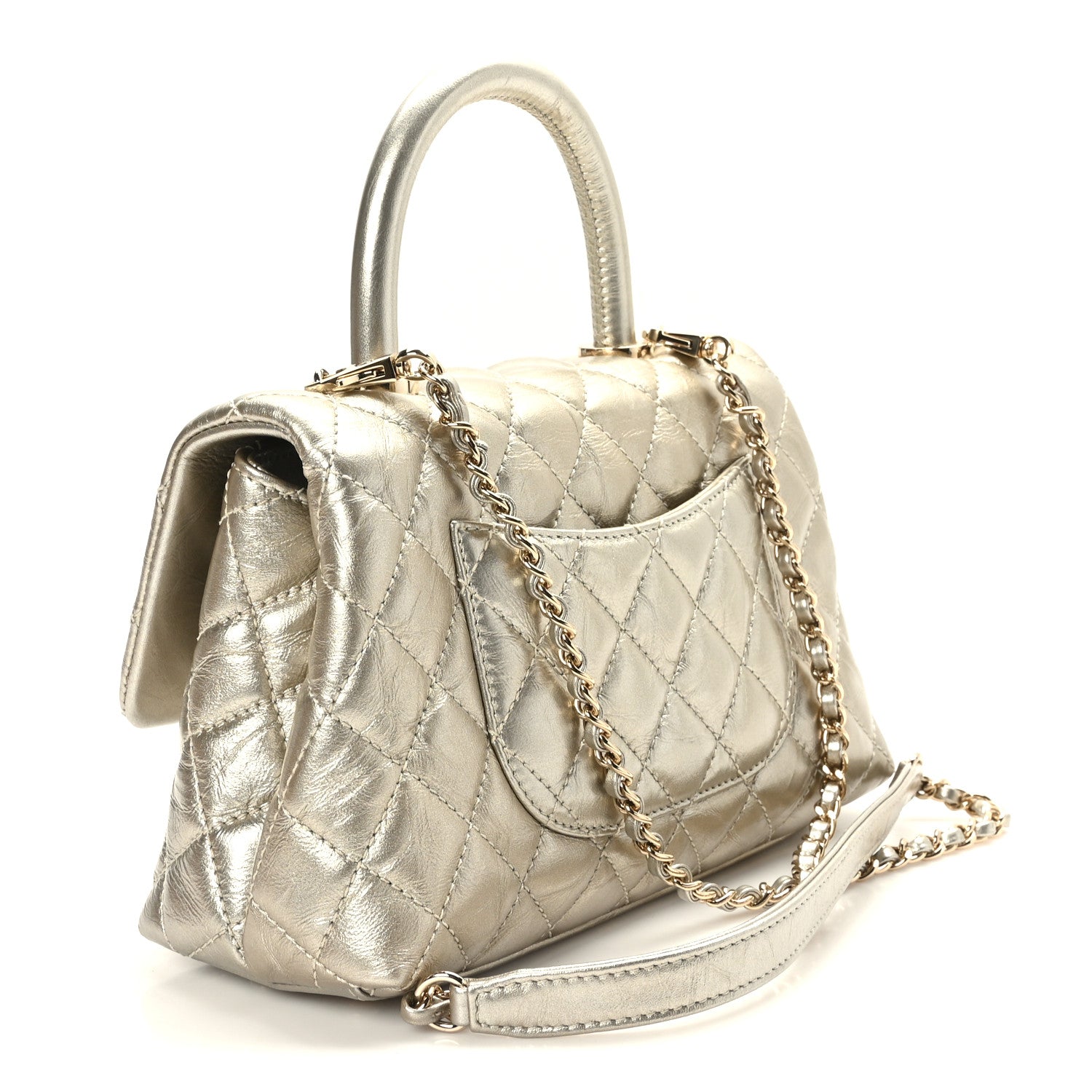 Chanel Metallic Aged Calfskin Quilted Mini Coco Handle Flap Gold 2 of 9