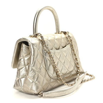 Chanel Metallic Aged Calfskin Quilted Mini Coco Handle Flap Gold 2 of 9