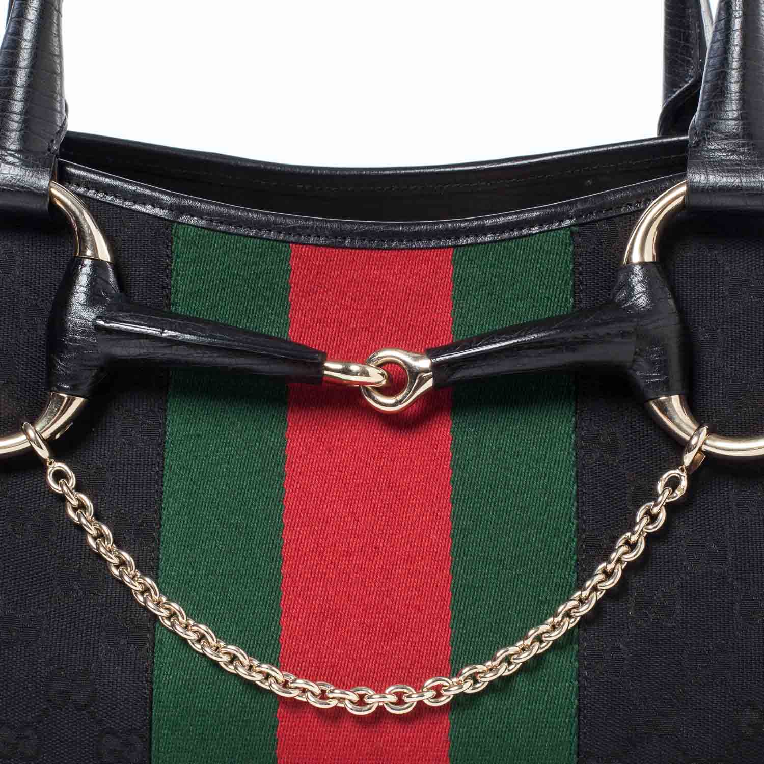 Gucci Monogram Horsebit Web Tote Black 6 of 10