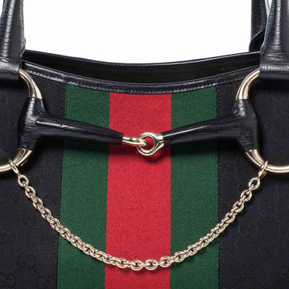 Gucci Monogram Horsebit Web Tote Black 6 of 10