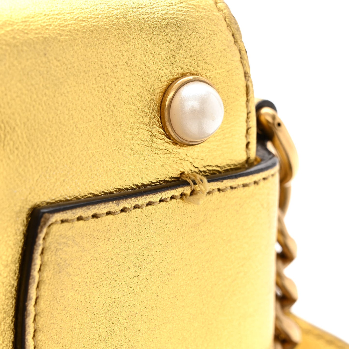Metallic Nappa Pearl Studded Mini Queen Margaret Broadway Shoulder Bag Gold