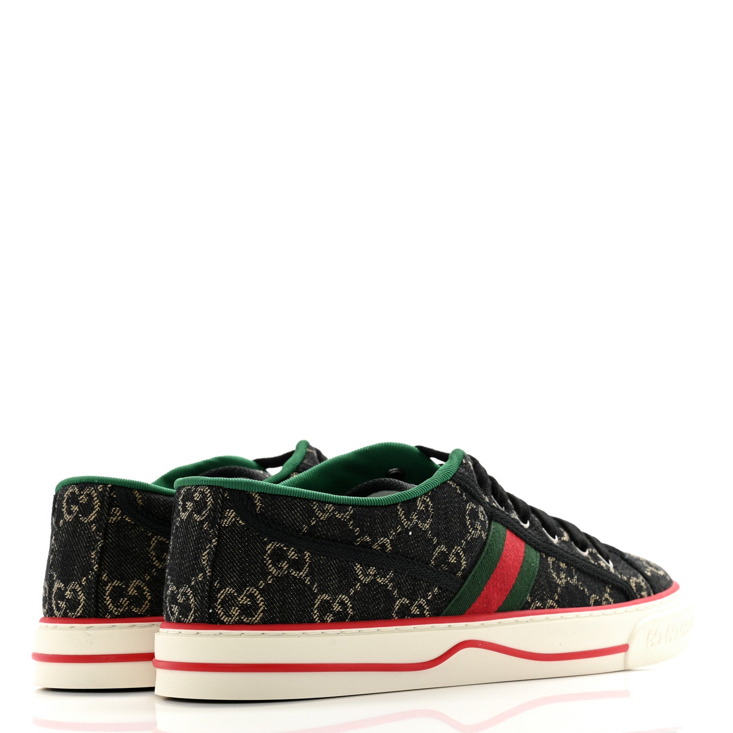 Gucci New Denim GG Monogram Web Mens 1977 Tennis Sneakers 8 Black Ivory 4 of 6