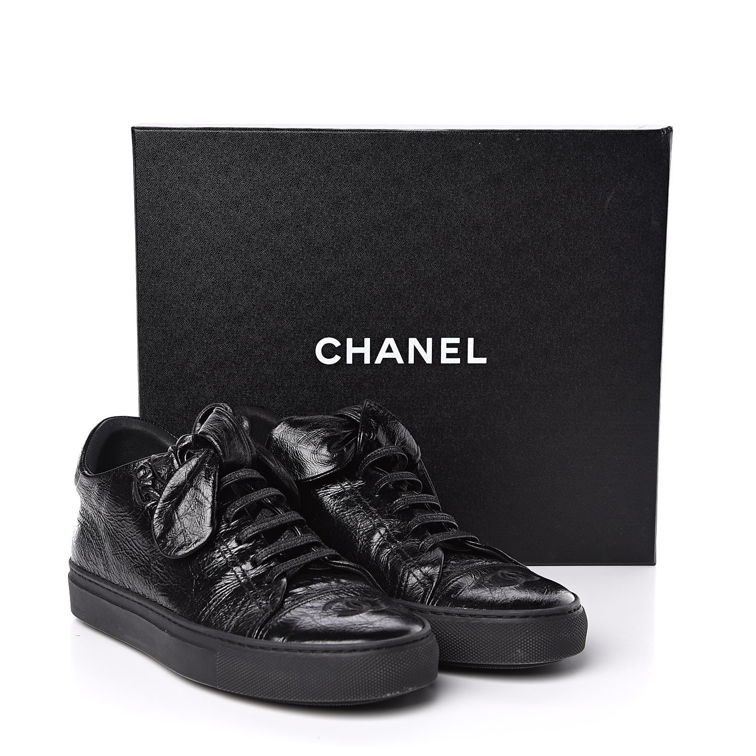 Chanel Crumpled Calfskin Womens CC Bow Sneakers 37 Black 9 of 9