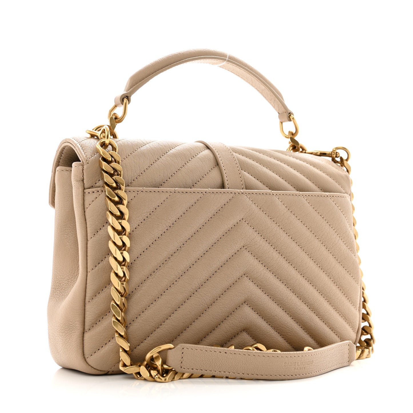 Sheepskin Matelasse Chevron Monogram Medium College Bag Dark Beige