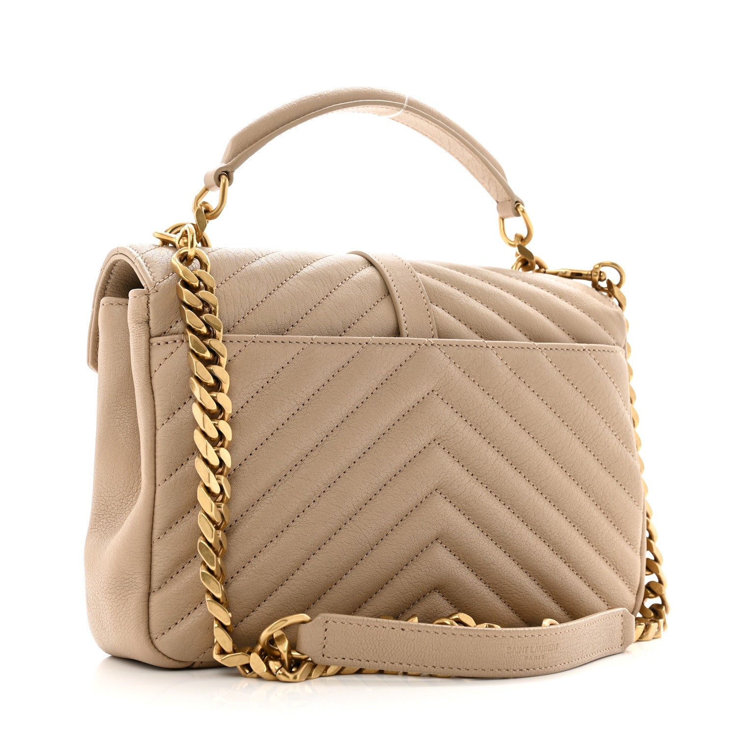 Saint Laurent Sheepskin Matelasse Chevron Monogram Medium College Bag Dark Beige 3 of 15