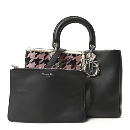Christian Dior Smooth Calfskin Sequin Houndstooth Embroidered Medium Diorissimo Black 3 of 11