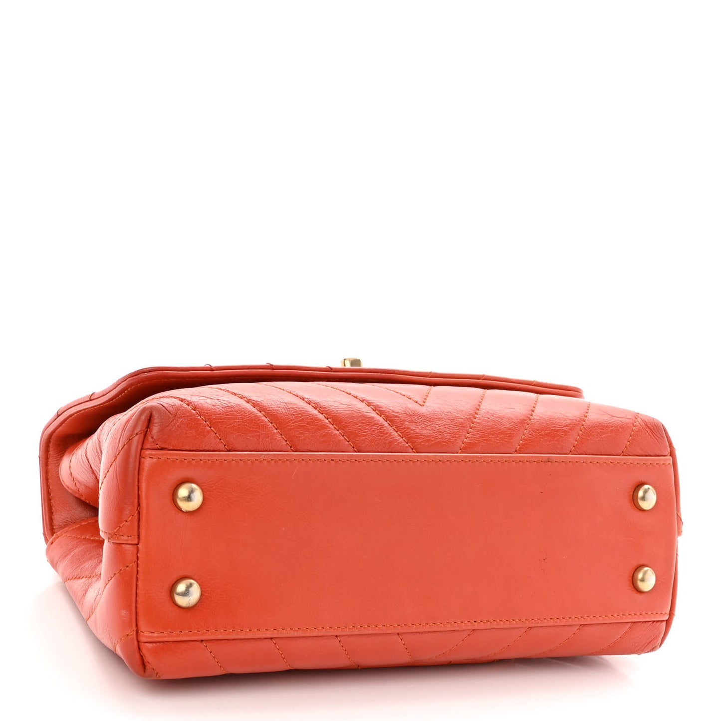 Calfskin Chevron Quilted Mini Coco Handle Flap Orange