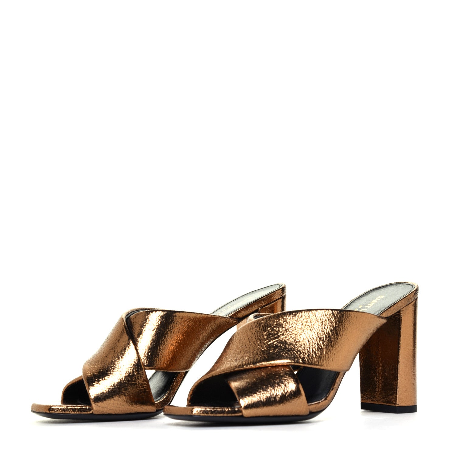 Saint Laurent Metallic Supercrack Calfskin LouLou 95 Mule Sandals 36 Chestnut 5 of 12