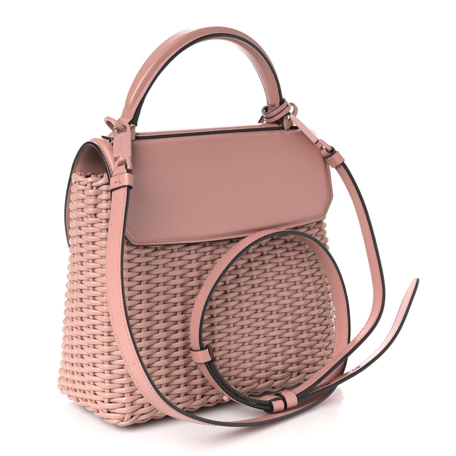 Salvatore Ferragamo Smooth Calfskin Wicker Small Boxyz Antique Rose 2 of 7