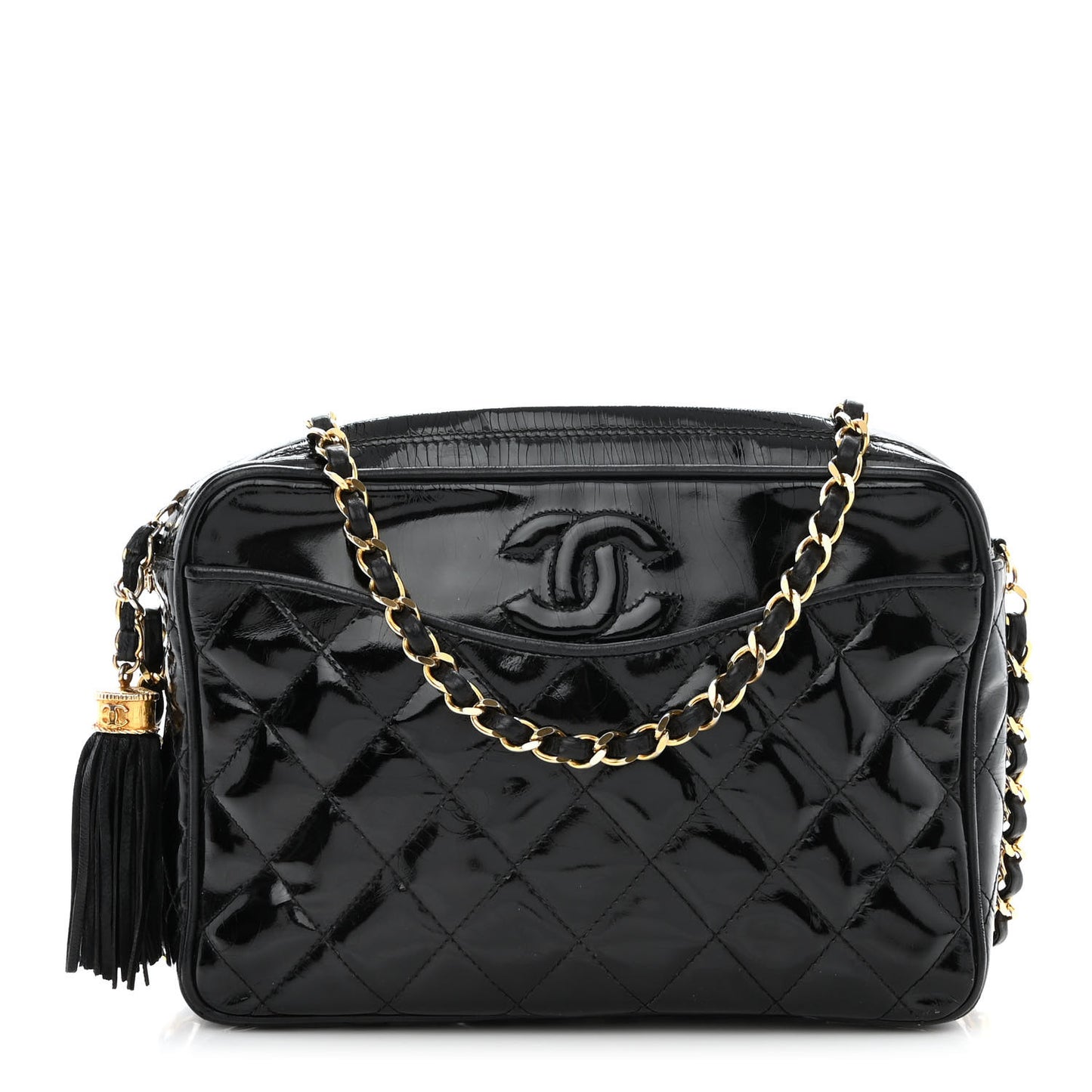 Patent Quilted Tassel Camera Case Black