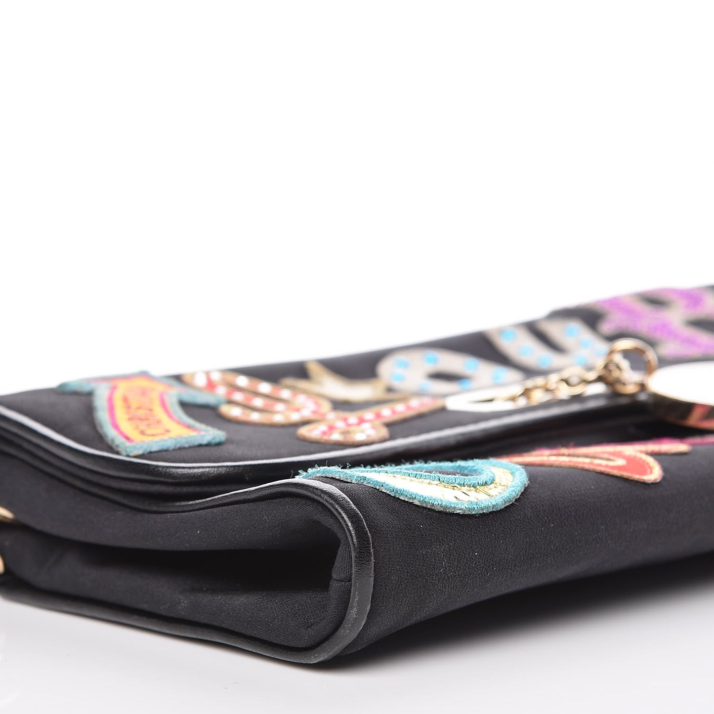 Canvas Patch Letters Riviera Clutch Black