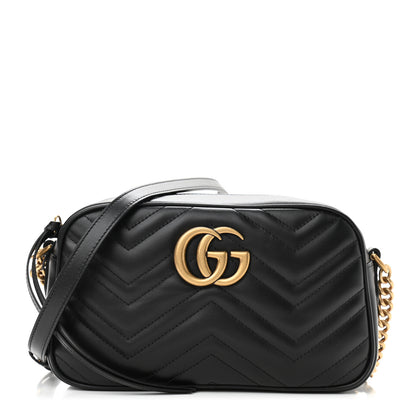 Gucci Calfskin Matelasse Small GG Marmont Chain Shoulder Bag Black 1 of 10