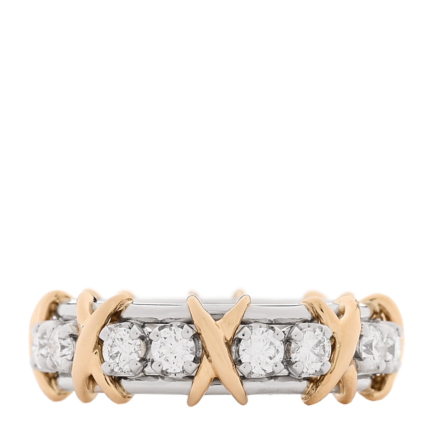 Platinum 18K Yellow Gold Diamond Schlumberger Sixteen Stone Ring 53 6.5