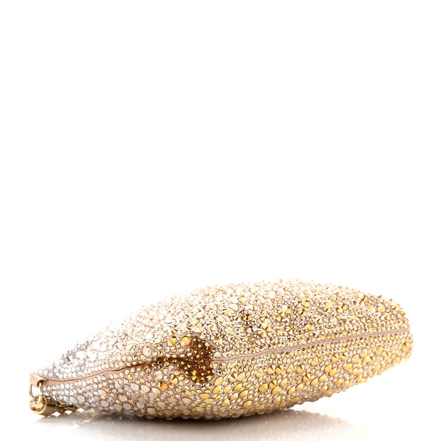 Satin Crystal Embellished Callie Tasseled Clutch Gold