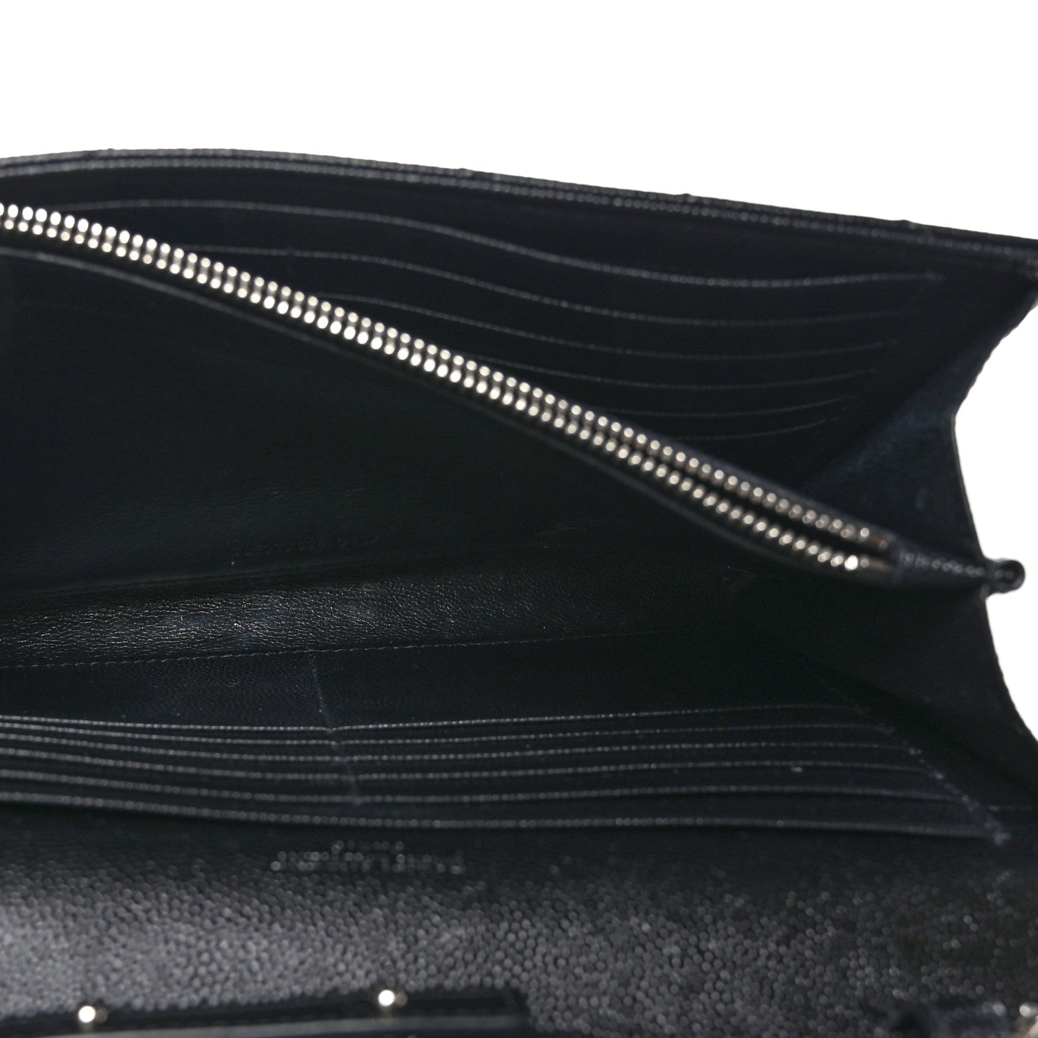 Saint Laurent Grain De Poudre Matelasse Chevron Monogram Chain Wallet Black 6 of 10