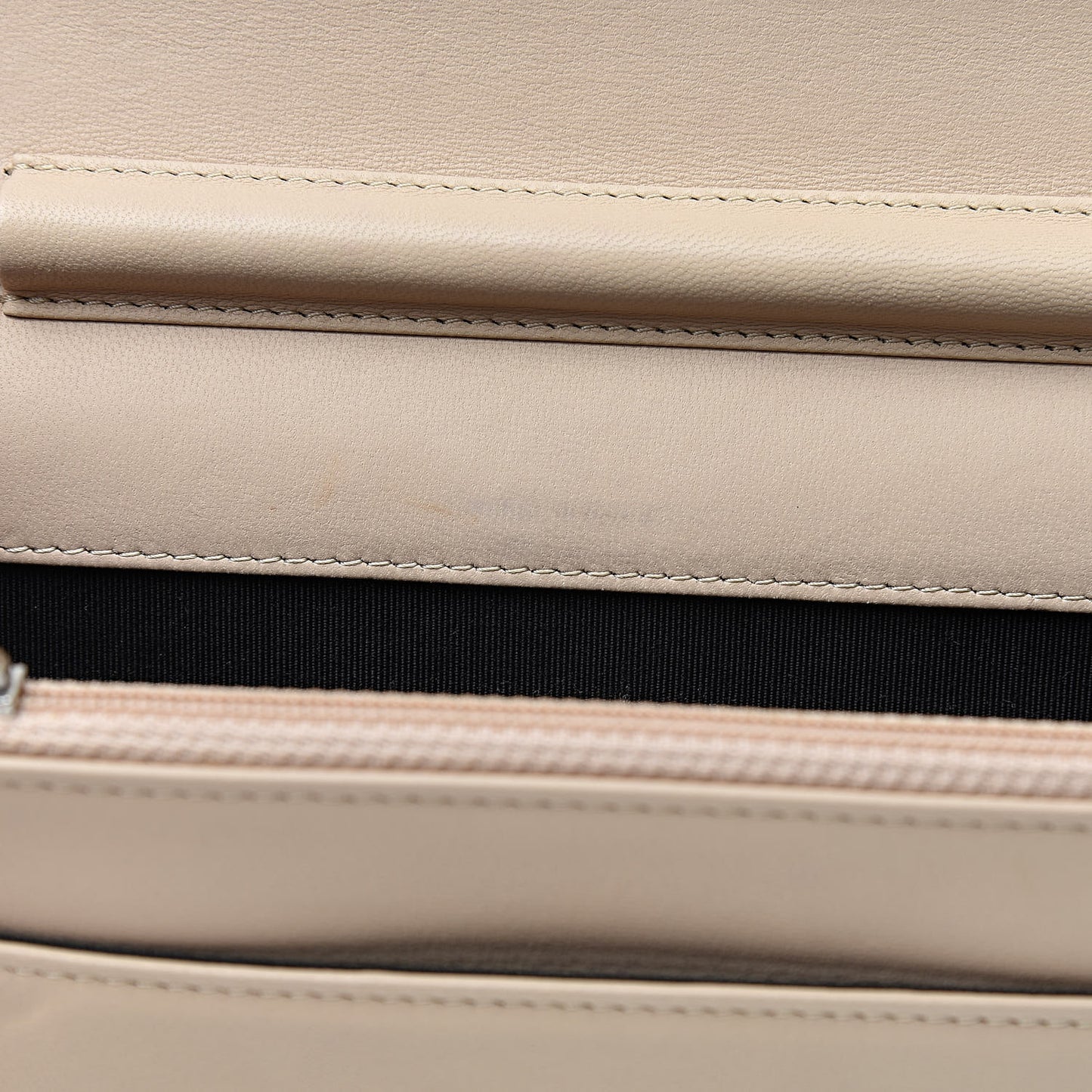 Metallic Lambskin Chevron Wallet On Chain WOC Black Beige