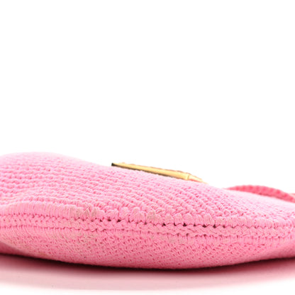 Fendi Fabric Crochet Vitello Grace Small Croissant Hobo Pink 11 of 13