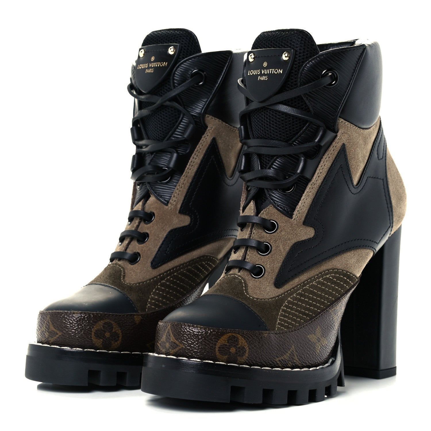Louis Vuitton Suede Calfskin Monogram Star Trail Ankle Boots 36 Khaki 2 of 10