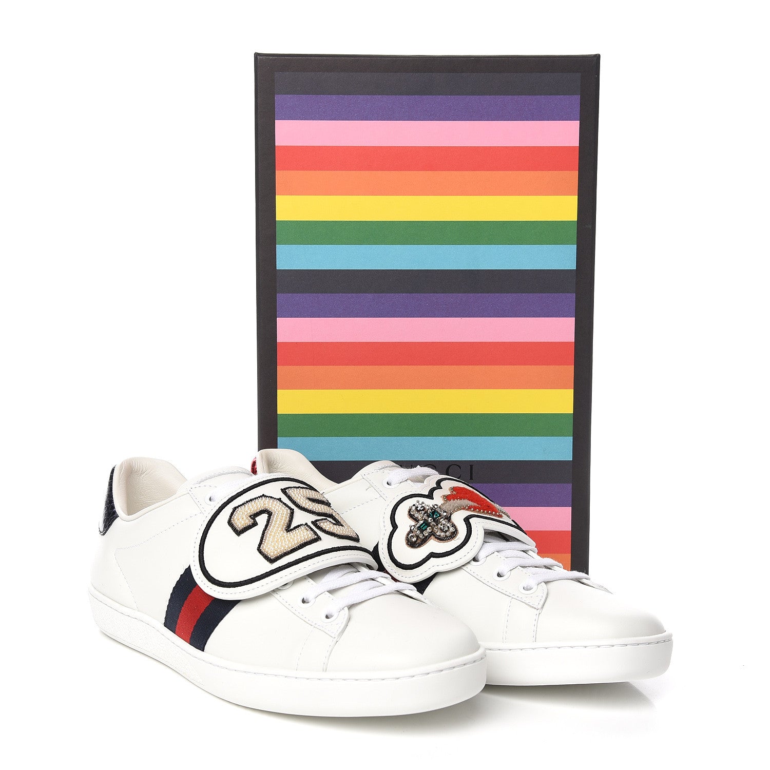 Gucci Calfskin Ayers Web Dagger Embroidered Womens Ace Sneakers 40 White 11 of 11