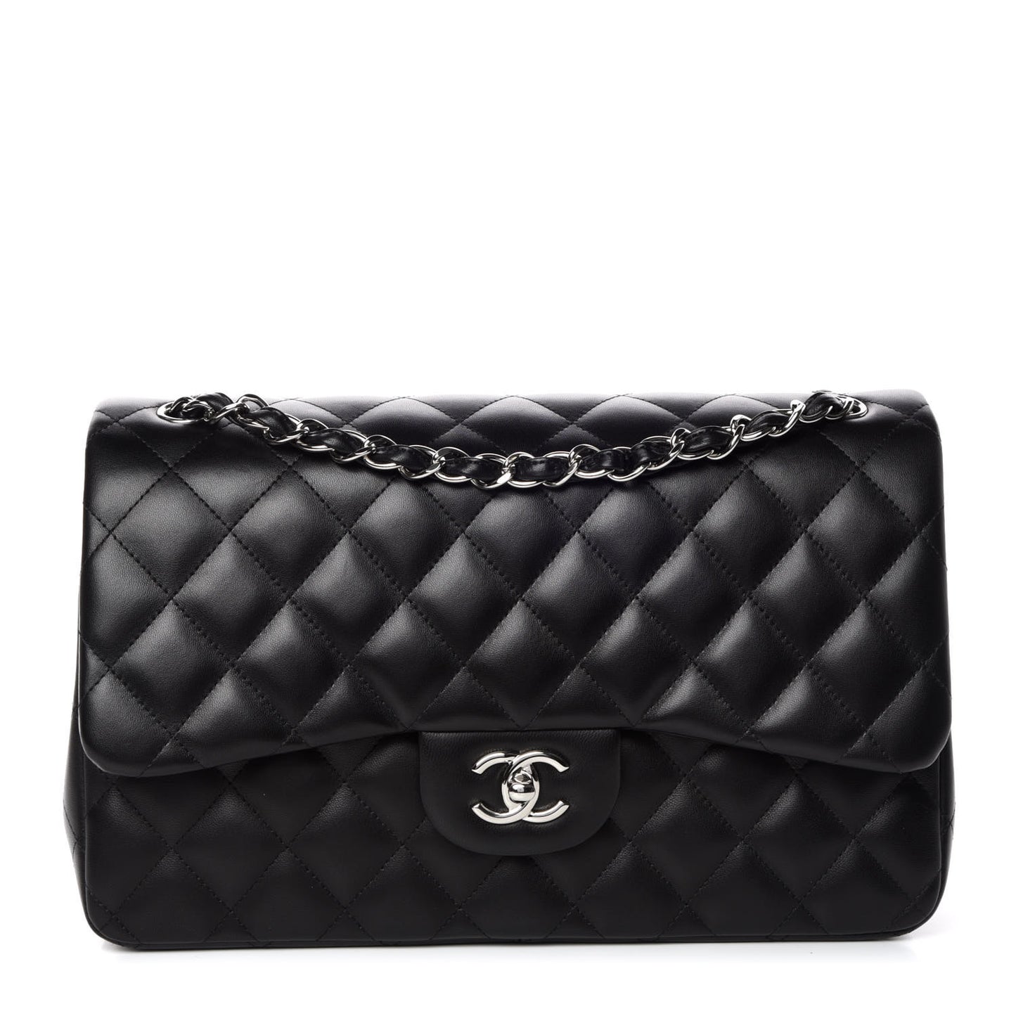 Lambskin Quilted Jumbo Double Flap Black