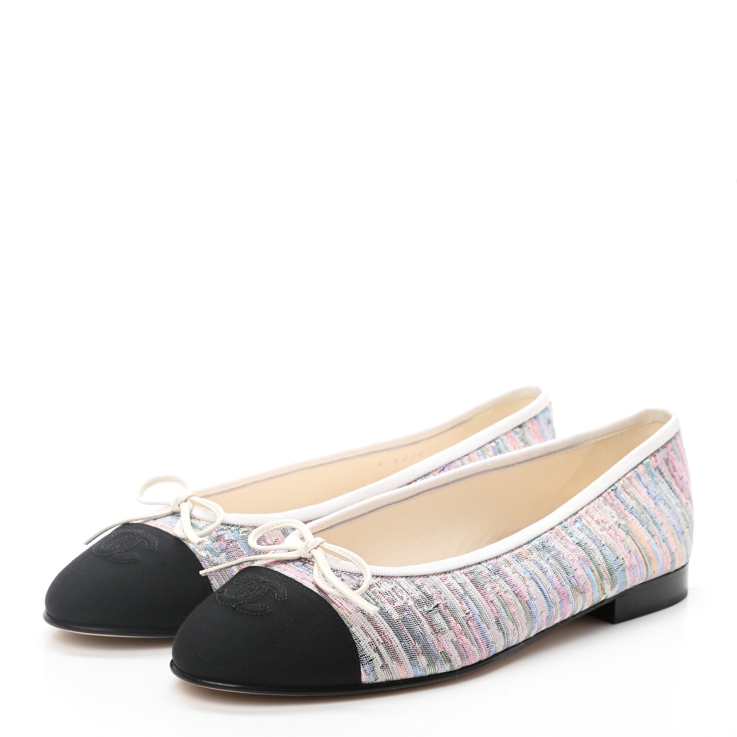Tweed Grosgrain Cap Toe Ballerina Flats 39.5 Iridescent Multicolor