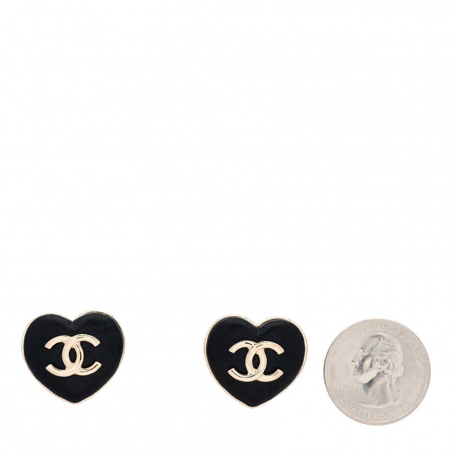Chanel Lambskin CC Heart Earrings Black Gold 2 of 5