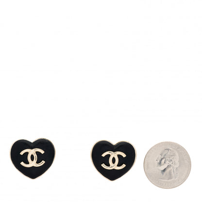 Chanel Lambskin CC Heart Earrings Black Gold 2 of 5