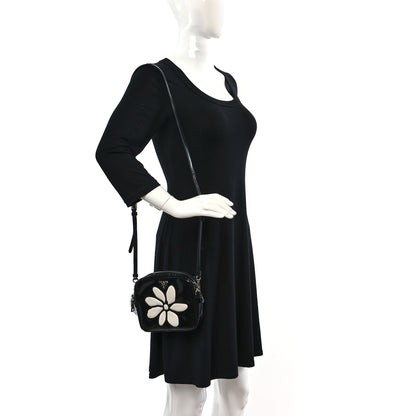 Prada Spazzolato Floral Camera Crossbody Black White 2 of 9