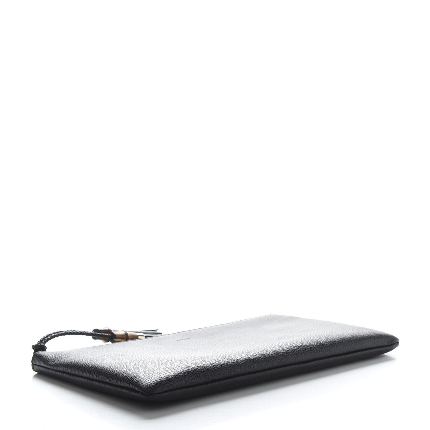 Pebbled Calfskin Large Bamboo Clutch Black