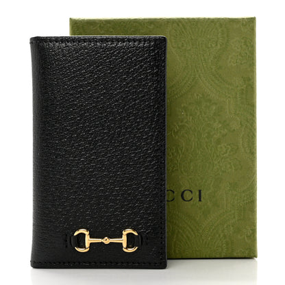 Gucci Textured Dollar Calfskin Horsebit Card Holder Black 7 of 7
