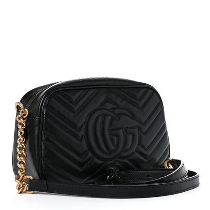 Gucci Calfskin Matelasse Small GG Marmont Chain Shoulder Bag Black 3 of 11
