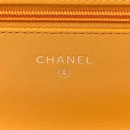 Chanel Lambskin Quilted Studded CC Wallet On Chain WOC Yellow 6 of 8