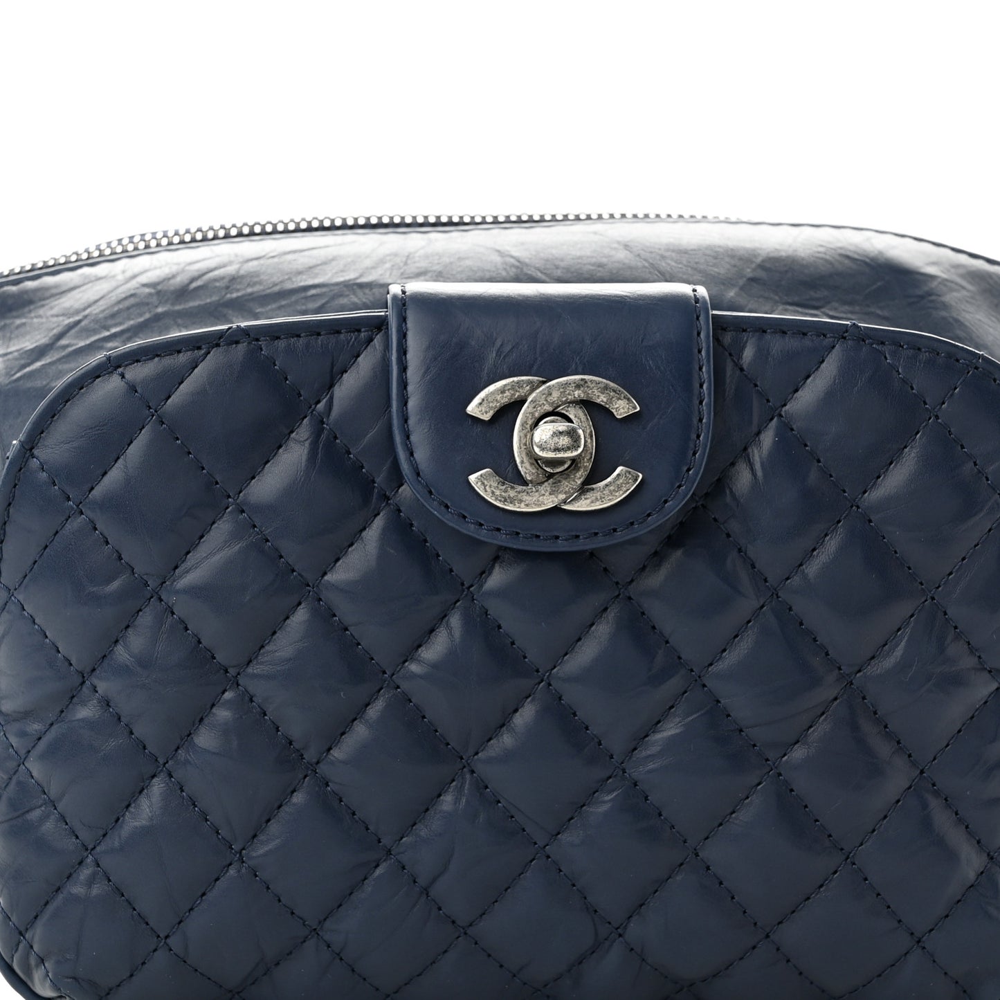 Crumpled Calfskin Quilted Casual Rock Waist Bag Fanny Pack Blue