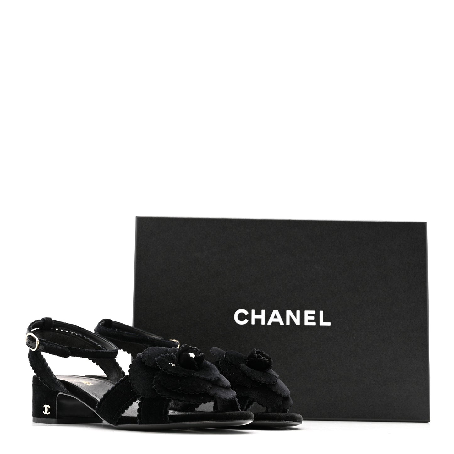 Velvet Pearl Camellia Sandals 37.5 Black