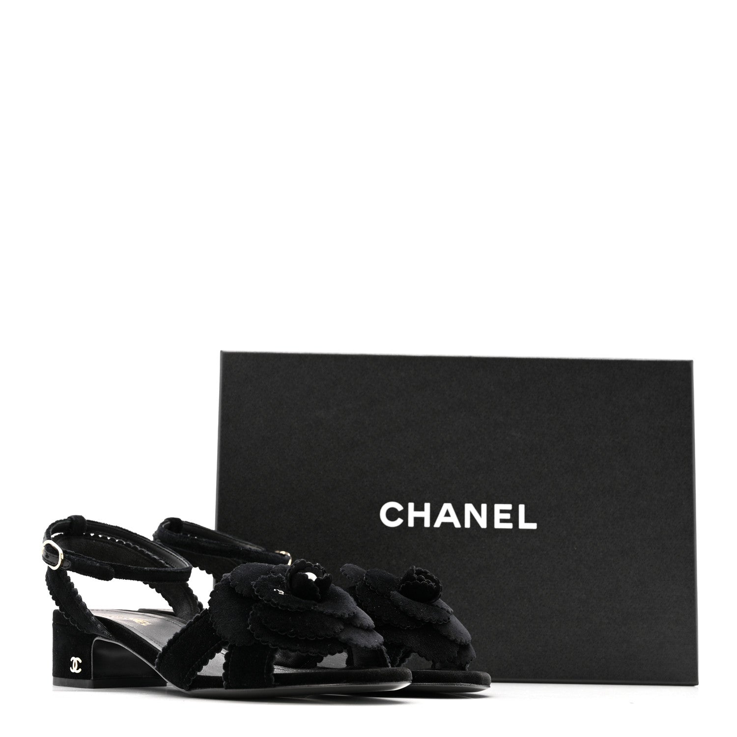 Chanel Velvet Pearl Camellia Sandals 37.5 Black 10 of 10