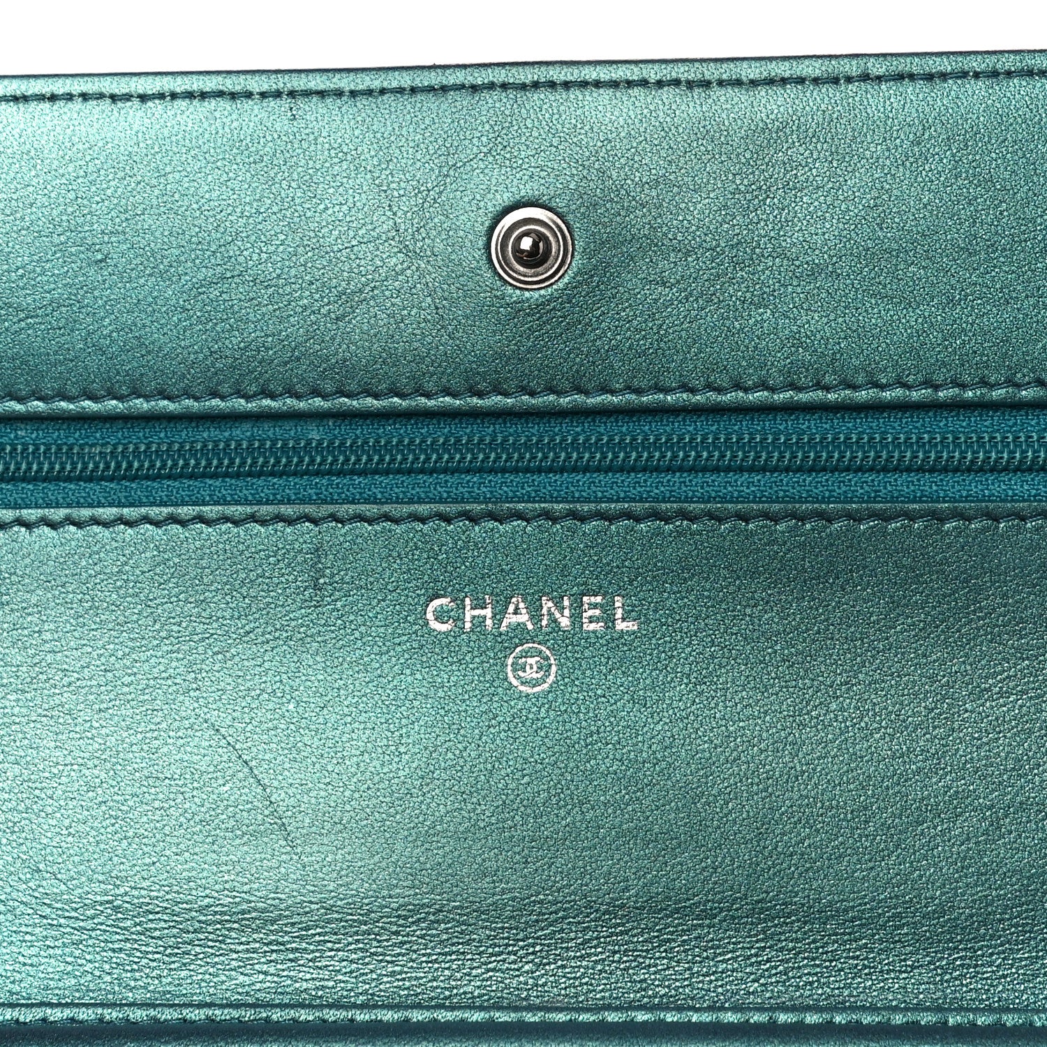 Chanel Iridescent Lambskin Quilted Wallet On Chain WOC Turquoise 6 of 14