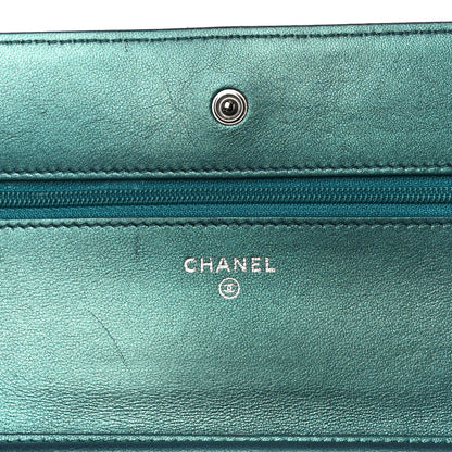 Chanel Iridescent Lambskin Quilted Wallet On Chain WOC Turquoise 6 of 14