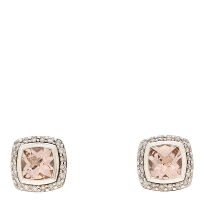 David Yurman Sterling Silver Diamond Morganite 7mm Petite Albion Earrings 1 of 4